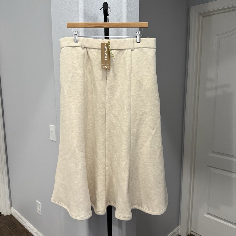 NWT OGL Wool Blend Flared Midi Maxi Skirt Size XL Heathered Ivory Women’s